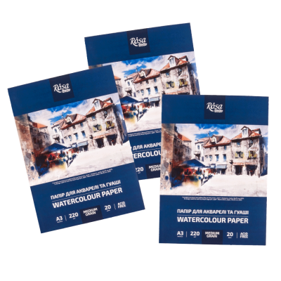 Папка бумаги для акварели А3 29,7х42см 220г/м2 20л Среднее зерно ROSA Studio Папка бумаги для акварели А3 29,7х42см 220г/м2 20л Среднее зерно ROSA Studio