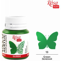Акрил для декору, Зелений, глянцевий, 20 мл, ROSA TALENT (21013)