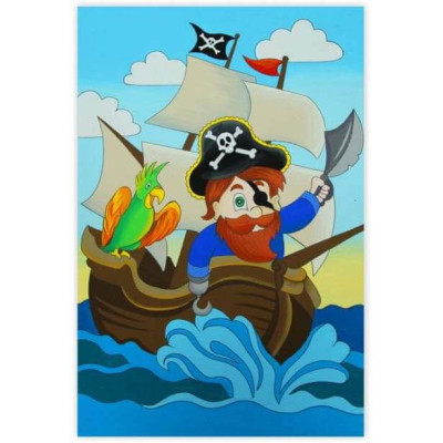 Холст на картоне с контуром, Мультфильм №31 Пират на корабле 20х30, хлопок, акрил, ROSA START