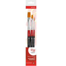 Набір пензлів 7, синтетика, 3 шт, плоска (№6,12), кругла (№2), коротка ручка ROSA Studio