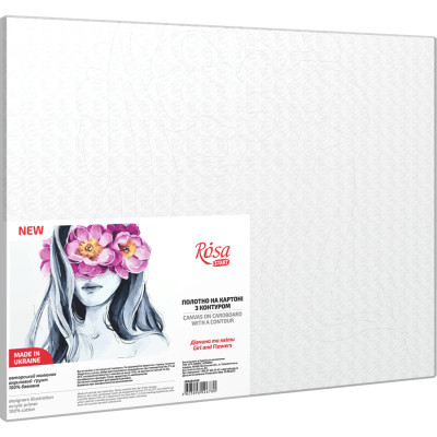 Полотно на картоне с контуром, Девушка и цветы, 30х40, хлопок, акрил, ROSA START