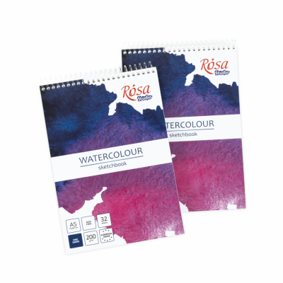 Скетчбук для акварелі на спіралі А5 Фіолетова 200 г/м² 32 арк білий папір ROSA Studio