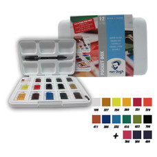 Набор акварельных красок VAN GOGH Pocket box 12 кювет + 3 БЕСПЛАТНО, Royal Talens