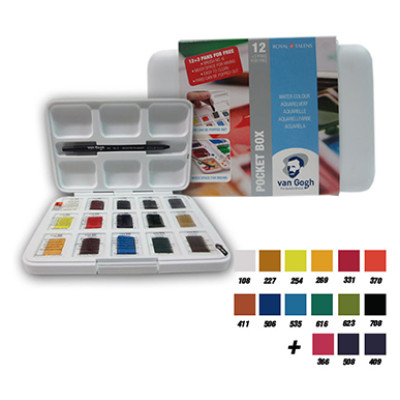 Набір акварельних фарб, VAN GOGH, Pocket box, 12 кювет+3 БЕЗКОШТОВНО, Royal Talens
