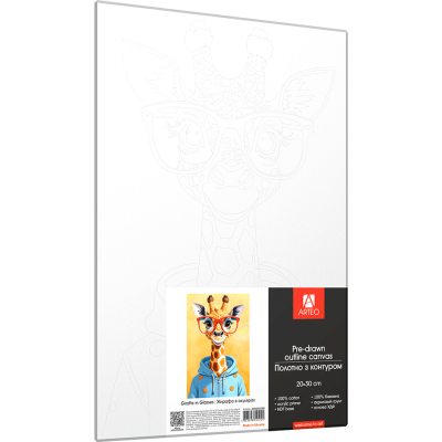 Холст хлопок на ХДФ с контуром Жирафа в очках 20x30, акриловый грунт, Arteo Холст хлопок на ХДФ с контуром Жирафа в очках 20x30, акриловый грунт, Arteo