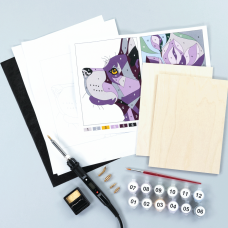 Набор для выжигания картины на дереве Dog and Flower с красками в коробке ROSA Start