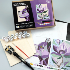 Набор для выжигания картины на дереве Dog and Flower с красками в коробке ROSA Start