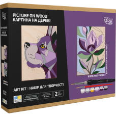 Набор для выжигания картины на дереве Dog and Flower с красками в коробке ROSA Start