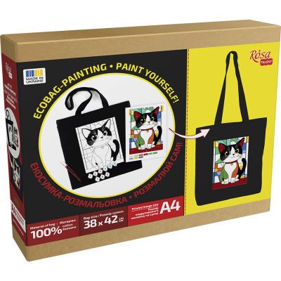 Набір екосумка-розмальовка з фарбами Яскравий кіт, бавовна 220 г/м², 38x42 см, ROSA Talent