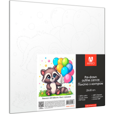 Холст хлопок на ХДФ с контуром Енот с шариками 20x20, акриловый грунт, Arteo