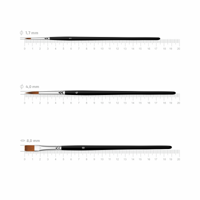 Набор кистей №1 синтетика 3шт круглая(№1,3), плоская(№8) короткая ручка Arteo