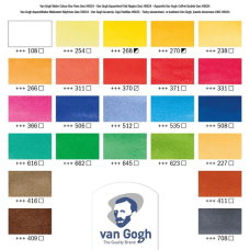 Набор акварельных красок VAN GOGH 24 кюветы,кисти - 2 шт, палитра, дер,коробка, Royal Talens