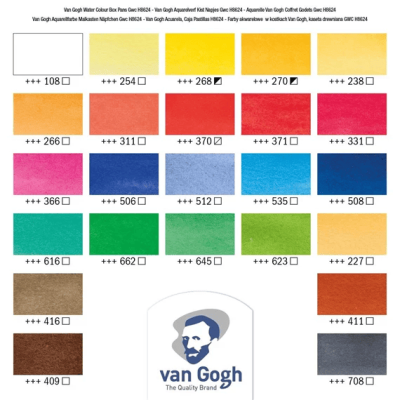 Набір акварельних фарб, VAN GOGH, 24кювети,пензлі - 2шт, палітра, дер.коробка, Royal Talens