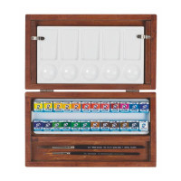 Набір акварельних фарб, VAN GOGH, 24кювети,пензлі - 2шт, палітра, дер.коробка, Royal Talens