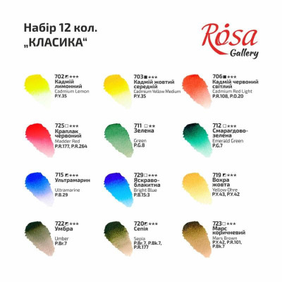 Набор акварельных красок Классика 12 цв, ROSA Gallery