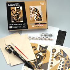 Набор для выжигания картины на дереве Cats 2 с красками в коробке ROSA Start