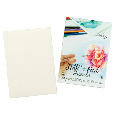 Склейка для акварели START, А6 (10,5x14,8 см), 240г/м2, 20 листов, натуральный белый, SMILTAINIS Склейка для акварели START, А6 (10,5x14,8 см), 240г/м2, 20 листов, натуральный белый, SMILTAINIS
