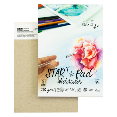 Склейка для акварели START, А6 (10,5x14,8 см), 240г/м2, 20 листов, натуральный белый, SMILTAINIS