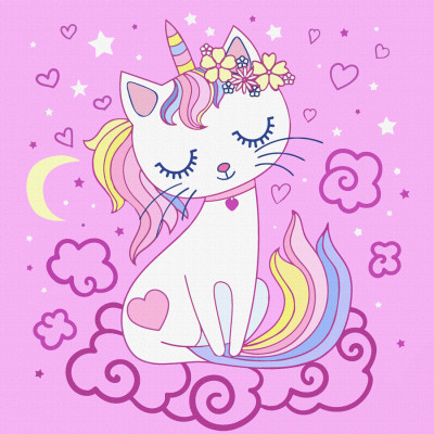 Полотно на картоні з контуром, „Мила киця“, 20х20, бавовна, акрил, ROSA START