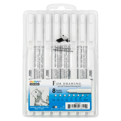 Набір чорних лайнерів Marvy Drawing Pen, 8 шт