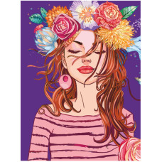 Полотно на картоні з контуром, „Дівчина у вінку“, 30х40, бавовна, акрил, ROSA START