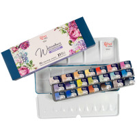 Набор акварельных красок Romantic в металлическом пенале, Бирюза, 21 цвет, кювета, ROSA Gallery