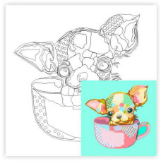 Полотно на картоні з контуром, «Pop Art Puppy», 30*30, бавовна, акрил, ROSA START