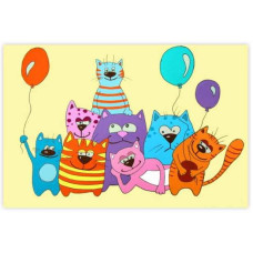 Полотно на картоні з контуром, Мультфільм №33, «Котики з кульками», 20*30, бавовна, акрил, ROSA START