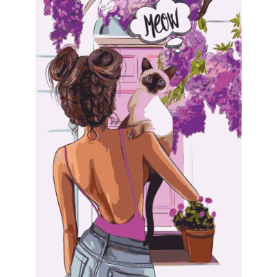 Полотно на картоні з контуром, „Pop Art Meow“, 30х40, бавовна, акрил, ROSA START