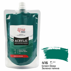 Краска акриловая, Зеленая темная, 200 мл, ROSA Studio (323200416)