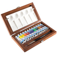 Набір акварельних фарб, VAN GOGH, 12*10 мл.,пензлі - 2шт, палітра, дерево, Royal Talens