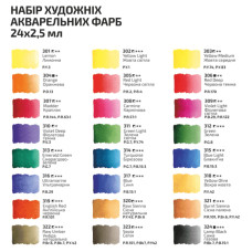 Набір акварельних фарб 24 кольори кювета, картон, ROSA Studio 340324