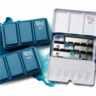 Пенал металевий для акварельних фарб на 12 кювет бірюзовий ROSA Gallery