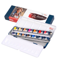 Набір акварельних фарб PORTRAIT, 14*2,5мл, кювета, Індіго метал. пенал, ROSA Gallery