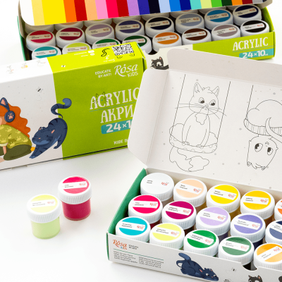 Набір дитячих акрилових фарб Cats 24×10 мл ROSA Kids
