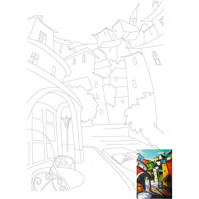 Полотно на картоні з контуром, Пейзаж №15, 30*40, бавовна, акрил, ROSA START