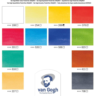 Набір акварельних фарб, VAN GOGH, Pocket box, 12 кювет+пензлик, пластик, Royal Talens