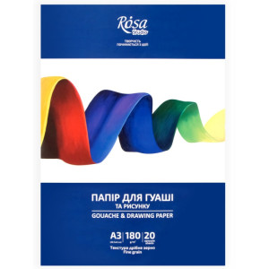 Папка бумага для гуаши А3 29,7х42 см, 20 лист, Мелкое зерно, 180г/м2, ROSA Studio 16921007