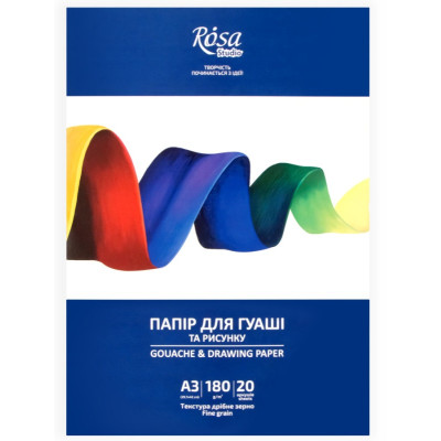 Папка для гуаші А3 29,7х42 см 20арк, Дрібне зерно, 180г/м2, ROSA Studio 16921008 