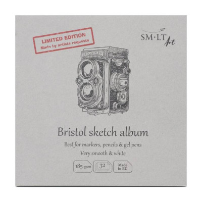 Альбом для ескизов AUTHENTIC (Bristol) Layflat 14,8х14,8см, 185 г м2, 32л, белая гладкая бумага, SMILTAINIS