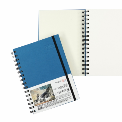 Блокнот для акварели на спирали, Watercolor by Smiltanis, А5, 200 г/м2, 32 л, бумага белая, Голубой, ROSA Studio