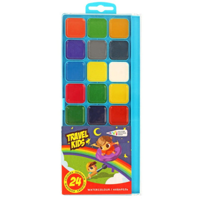 Набір дитячої акварелі TRAVEL KIDS, 24 кол б-пензлі, пластик, ГАММА (312082-TK)