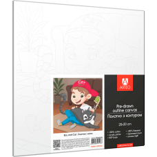 Холст хлопок на ХДФ с контуром Мальчик и котик 20x20, акриловый грунт, Arteo