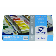 Набор акварельных красок VAN GOGH 12 кол, в кюветах + кисточка, метал, Royal Talens