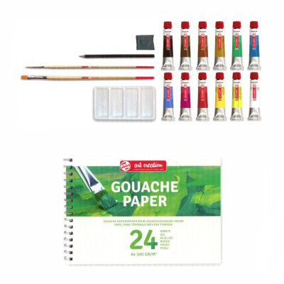 Набор гуашевых красок ArtCreation Combiset, 12х12мл, склейка А4, кисточки- 2шт, карандаш, клячка, Royal Talens