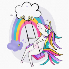 Полотно на картоні з контуром, „Єдиноріжка на гойдалці“, 20х20, бавовна, акрил, ROSA START