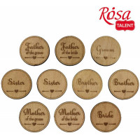 Заготовки значки Wedding, фанера, 4 см, 10 шт, ROSA TALENT