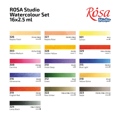 Набор акварельных красок ROSA Studio PORTRAIT, 16x2,5 мл, кюветы, картонная упаковка Набор акварельных красок ROSA Studio PORTRAIT, 16x2,5 мл, кюветы, картонная упаковка