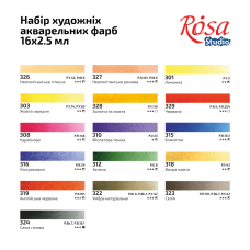 Набір акварельних фарб ROSA Studio PORTRAIT, 16x2,5 мл, кювети, картонна упаковка