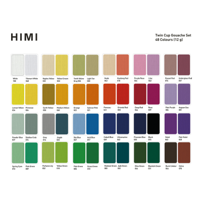 Набор гуашевых красок HIMI Twin Cup 48x12 мл, в зеленом пластиковом пенале